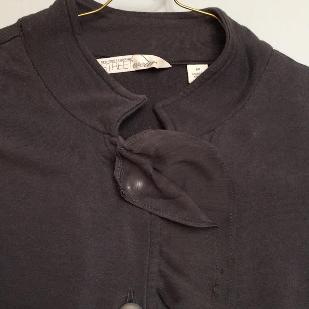 Soft Smoke Grey Knit Jacket with ruffled edge Sz M